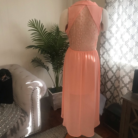 Peach collared high low summer dress - Picture 6 of 6